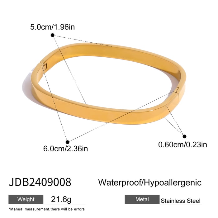 1 Piece Simple Classic Style Geometric Shape Stainless Steel  Gold Color Women's Bangle 